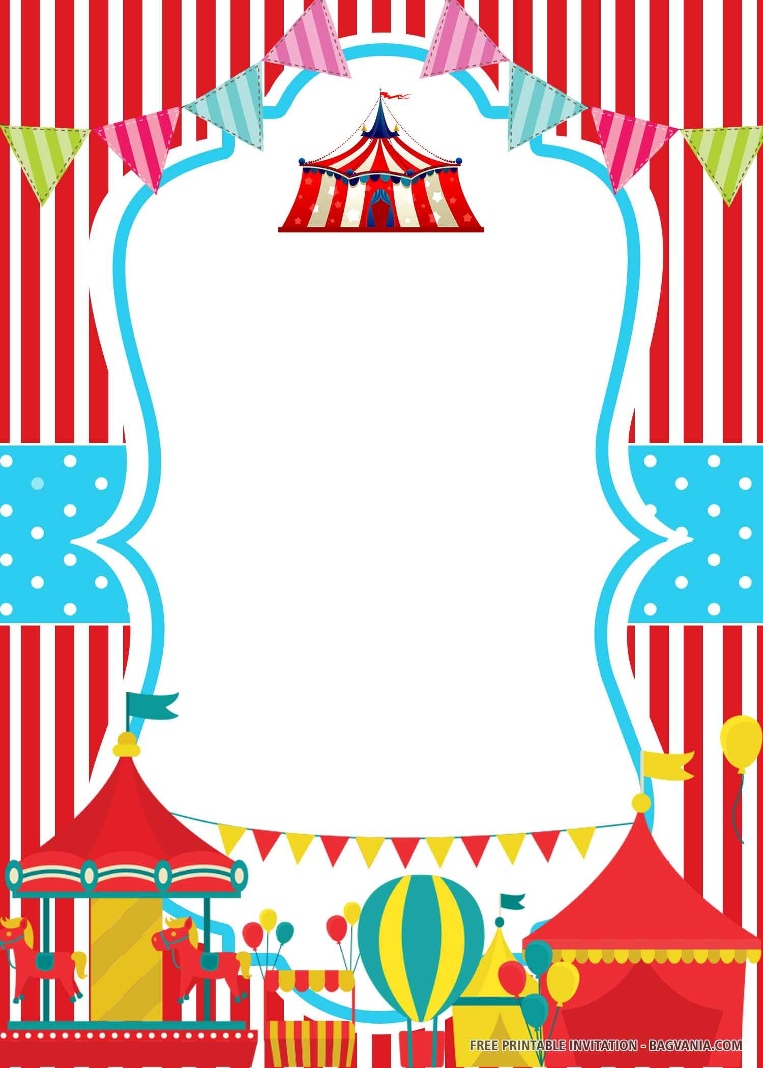  FREE PRINTABLE Stripes Circus Birthday Invitation Templates 