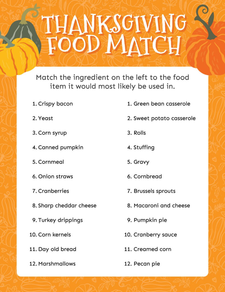 Free Printable Thanksgiving Matching Game Play Party Plan