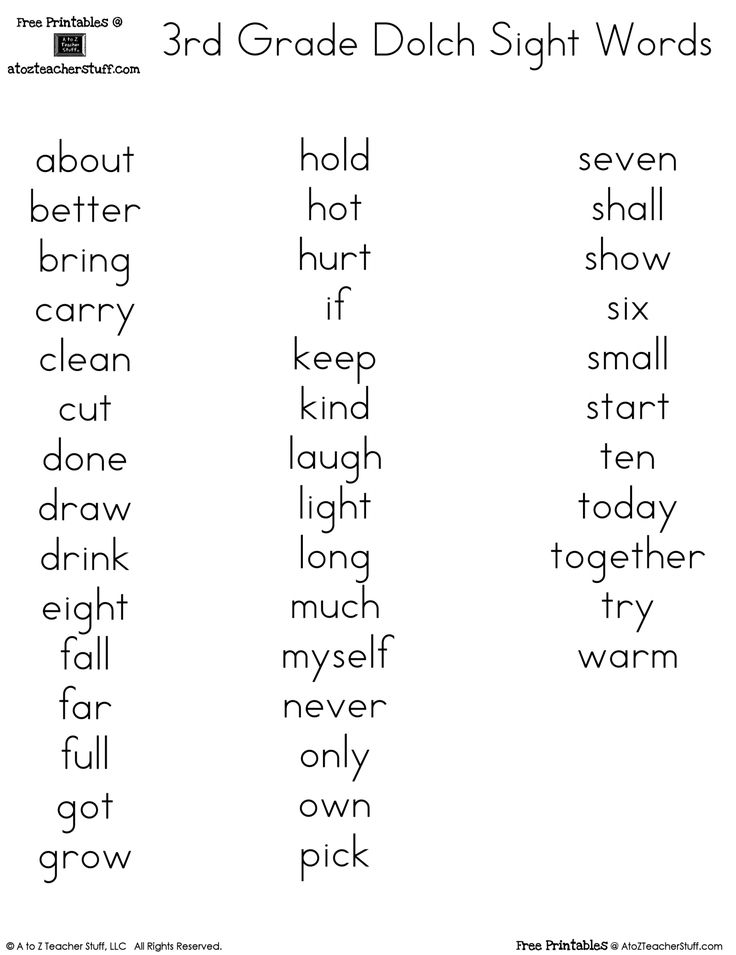 Free Printable 3rd Grade Sight Words