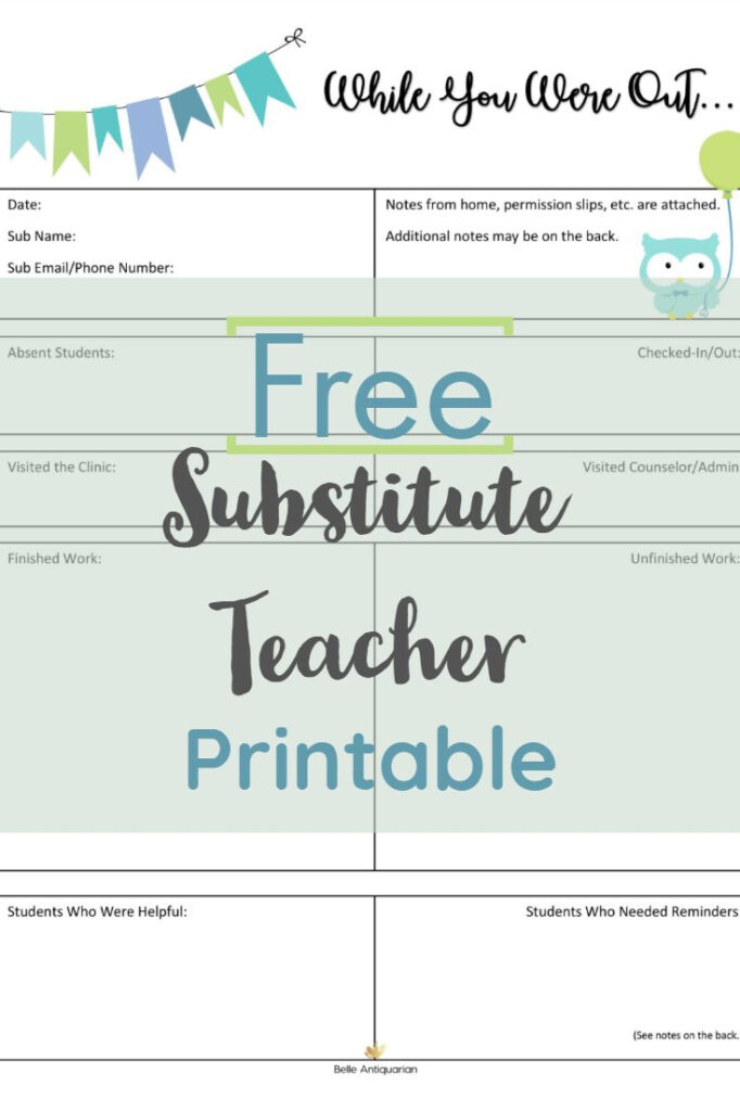 Free Substitute Teacher Printable Belle Antiquarian Teacher 