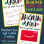 FREE Teacher Appreciation Thank You Printable Two Versions Teacher