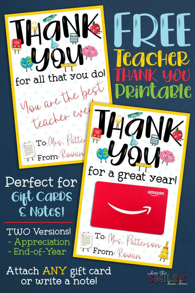 FREE Teacher Appreciation Thank You Printable Two Versions Teacher 