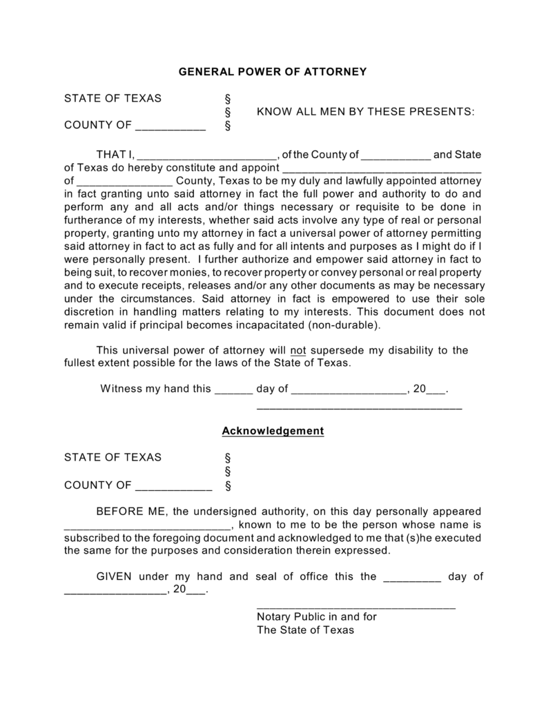 Free Texas General Financial Power Of Attorney Form PDF EForms