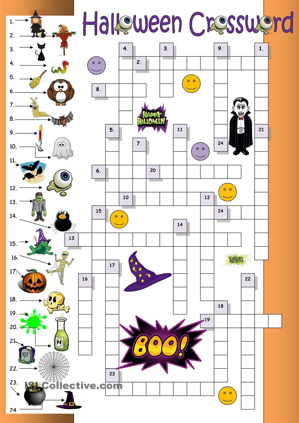 Halloween Crossword For Beginners Halloween Worksheets Halloween 