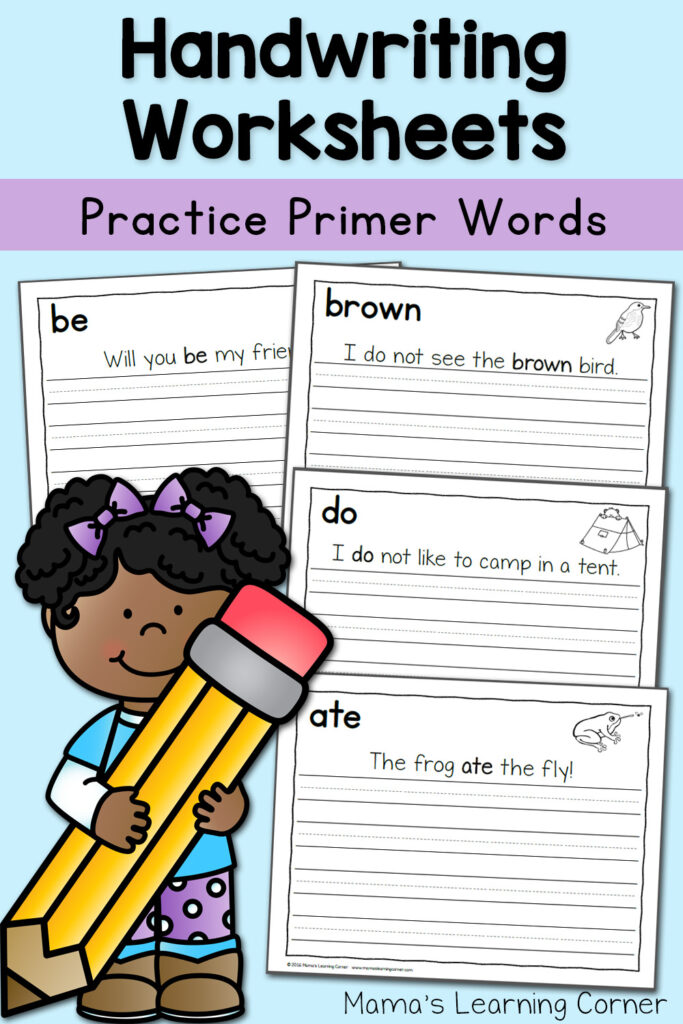 Handwriting Worksheets For Kids Dolch Primer Words Mamas Learning 