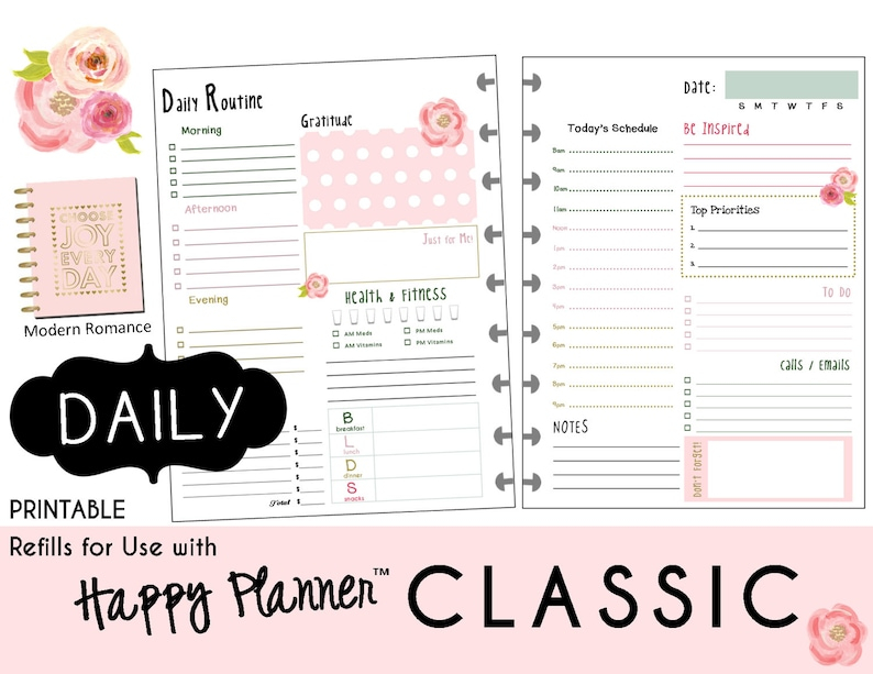 HAPPY PLANNER Daily Planner Refills Printable PDF Classic Etsy