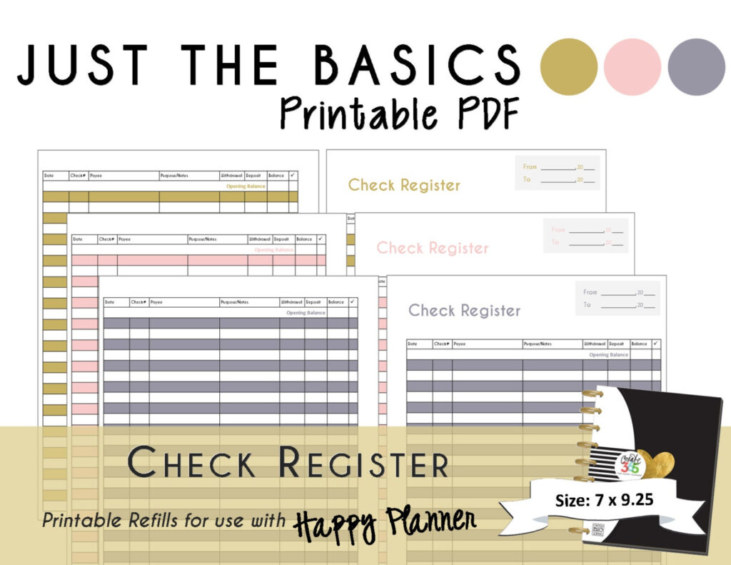 Happy Planner PRINTABLE Check Register Planner Inserts PDF