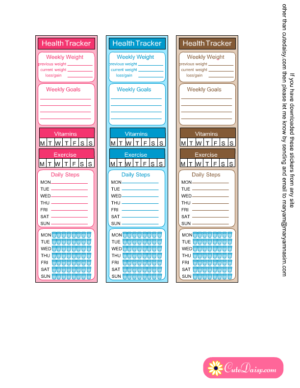 Health Tracker Side Bar Stickers Printable Free Planner Stickers 