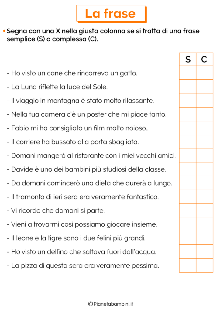 La Frase Schede Didattiche Per La Scuola Primaria PianetaBambini it