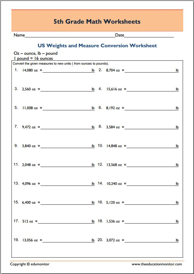 Measuring Weights 5th Grade Printable Worksheets EduMonitor