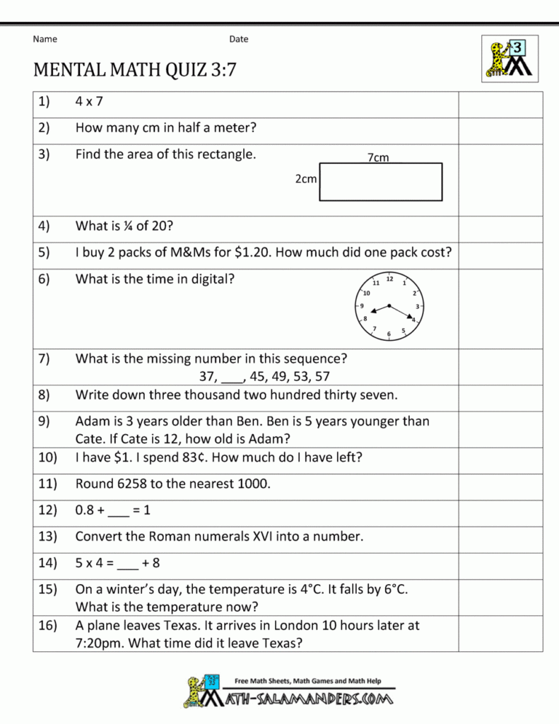 Mental Math 3rd Grade