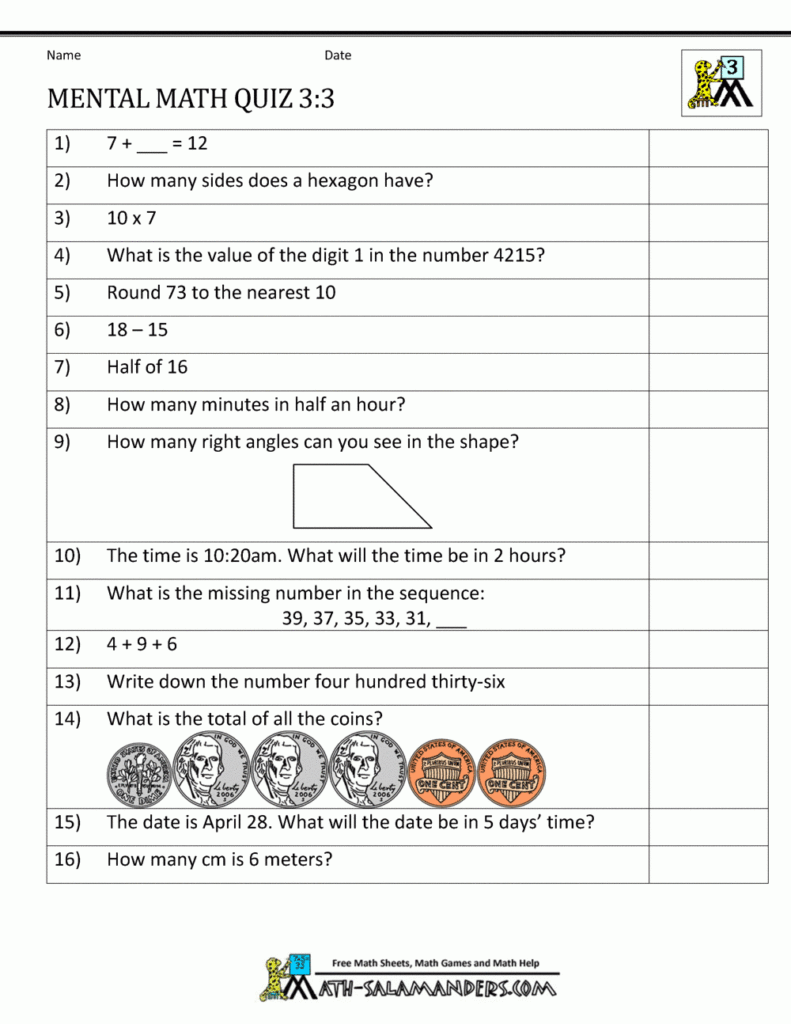 Mental Math 3rd Grade