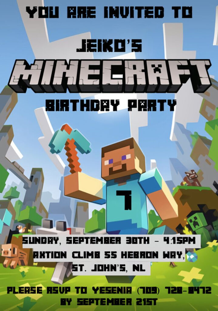 Minecraft Birthday Invitation Inspired By Etsy Minecraft Birthday 
