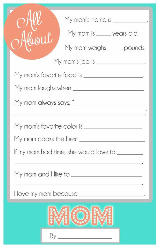 Mother s Day Questionnaire A FREE Printable For The Kids Mother s 