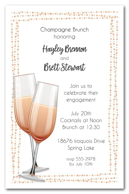 Peach Champagne Flutes Brunch Luncheon Invitations