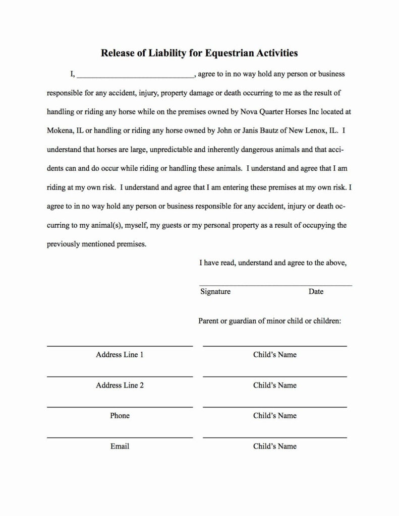 Personal Injury Waiver Form Awesome Free Printable Liability Form Form 