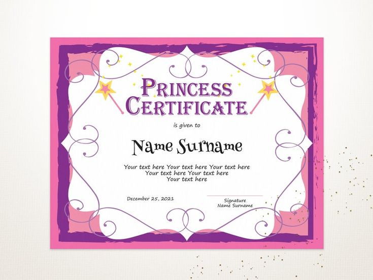 Princess Certificate Template EDITABLE Certificate Template Etsy 