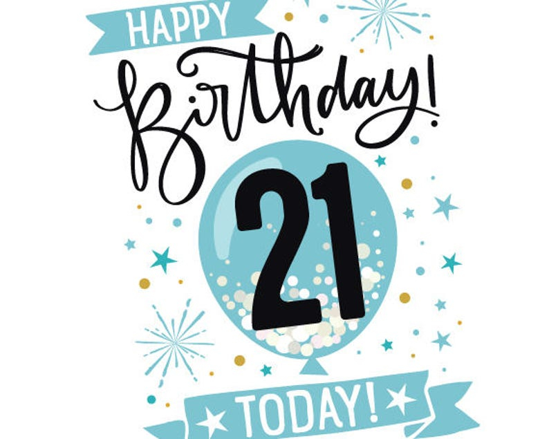 Printable 21st Birthday Card In Blue Happy Birthday 21 Etsy