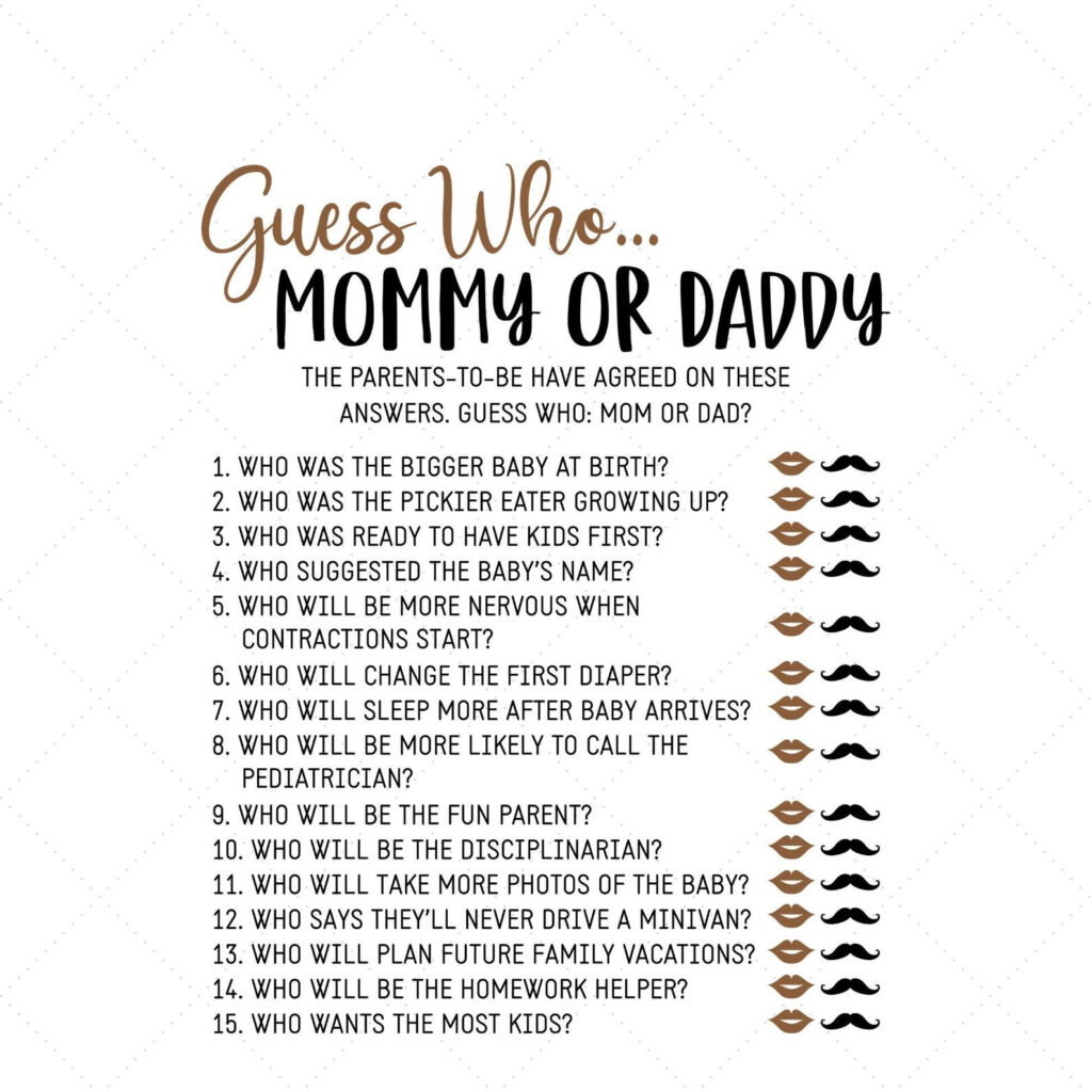 Printable Baby Game Mommy Or Daddy Mom Or Dad Game Guess Etsy In 2020 