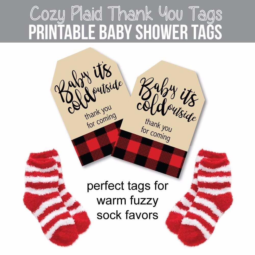 Printable Baby It s Cold Outside Buffalo Plaid Favor Tags Lumberjack 