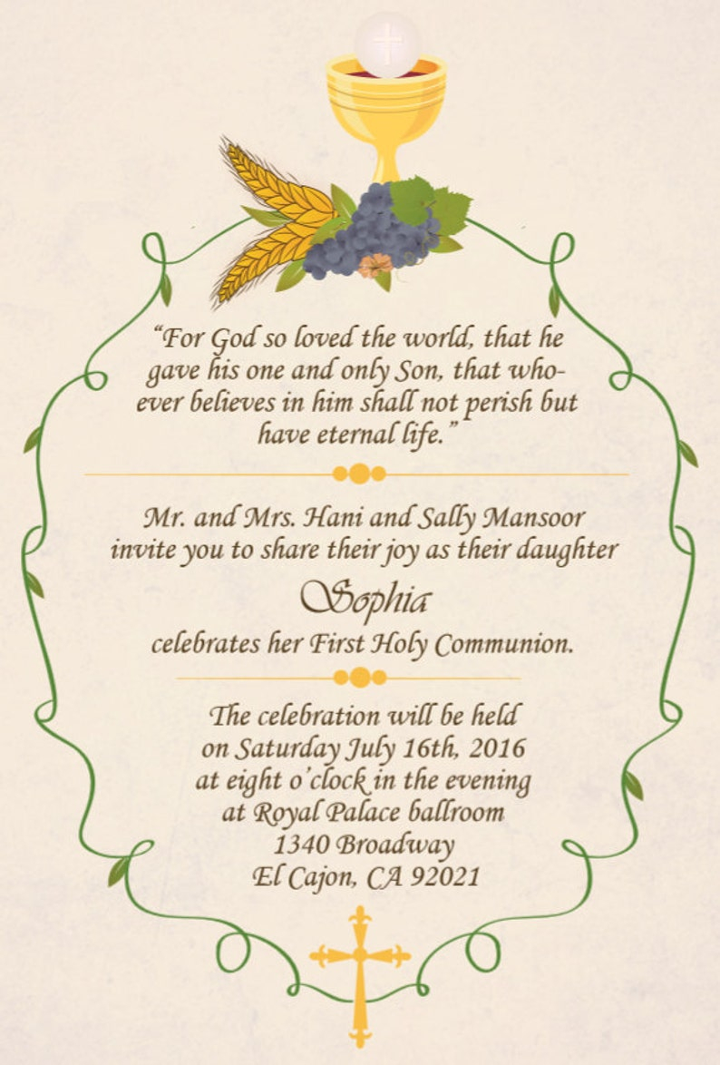 Printable First Holy Communion Invitation E Card First Holy Etsy