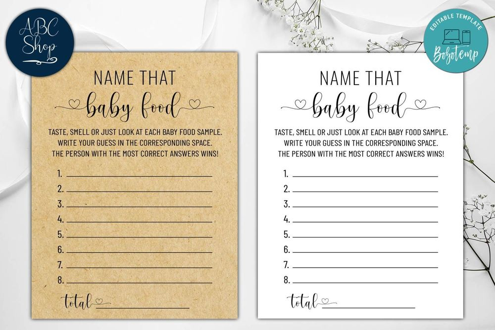 Printable Name That Baby Food Baby Shower Game Instant Download Bobotemp