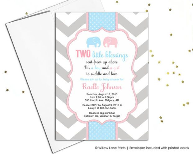 Printable Twin Boy And Girl Baby Shower Invitation Twin Baby Shower 