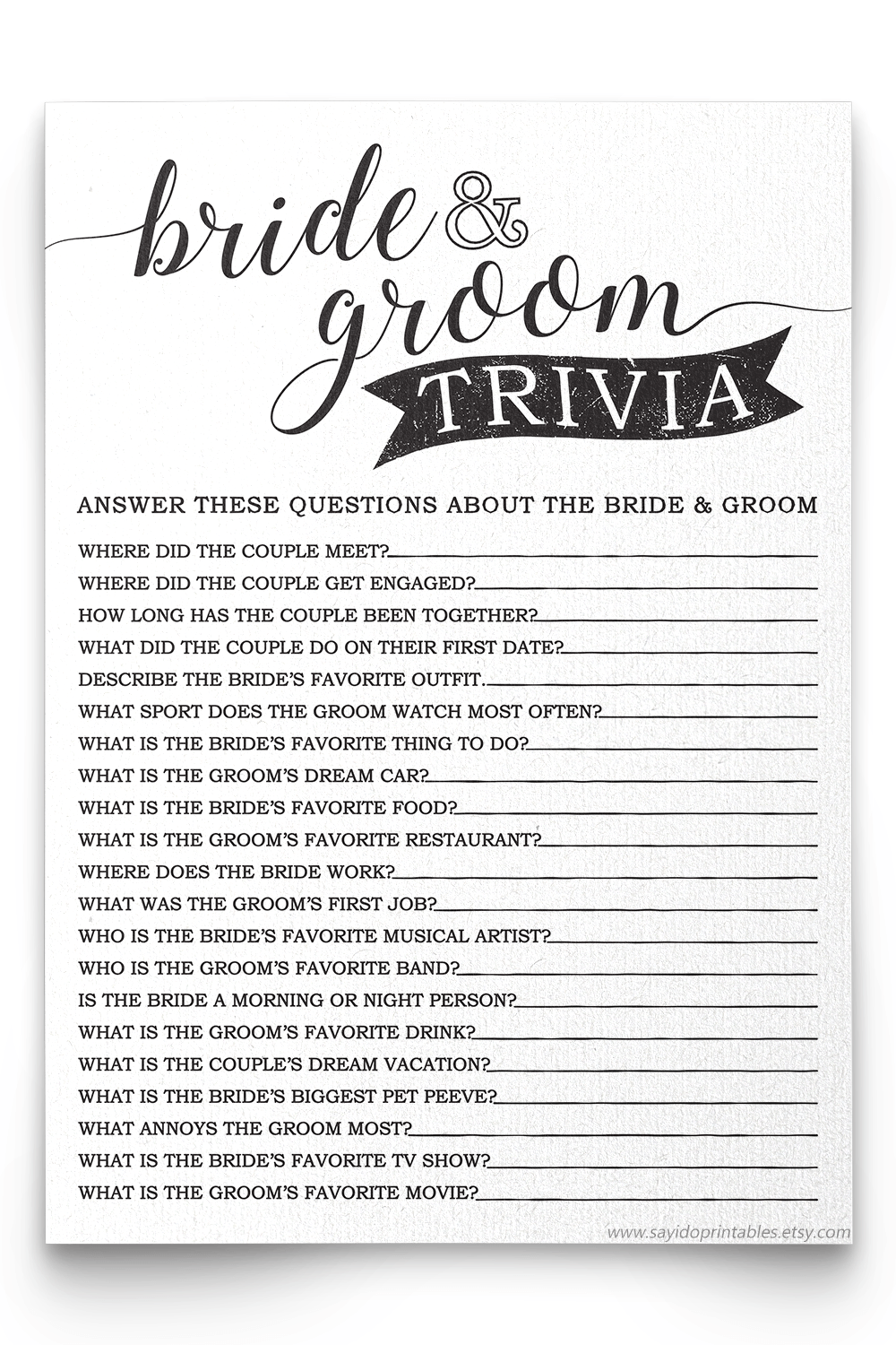 Printable Wedding Trivia Questions Trivia Printable