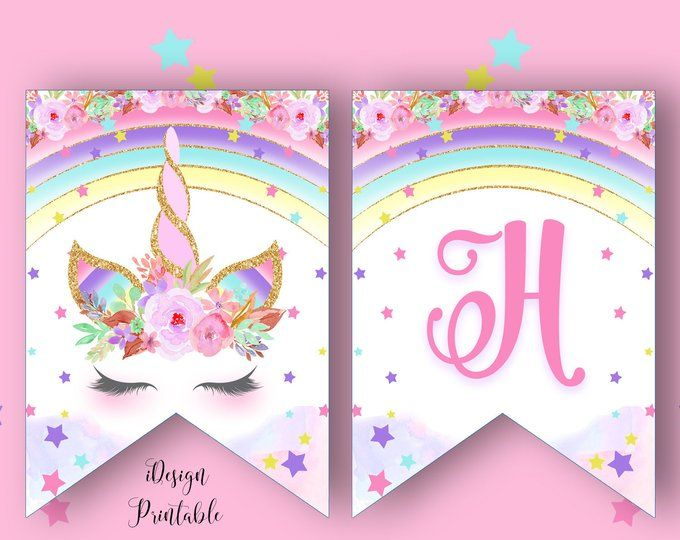 Rainbow Unicorn Birthday Banner Printable Unicorn A Z Letter Instant 