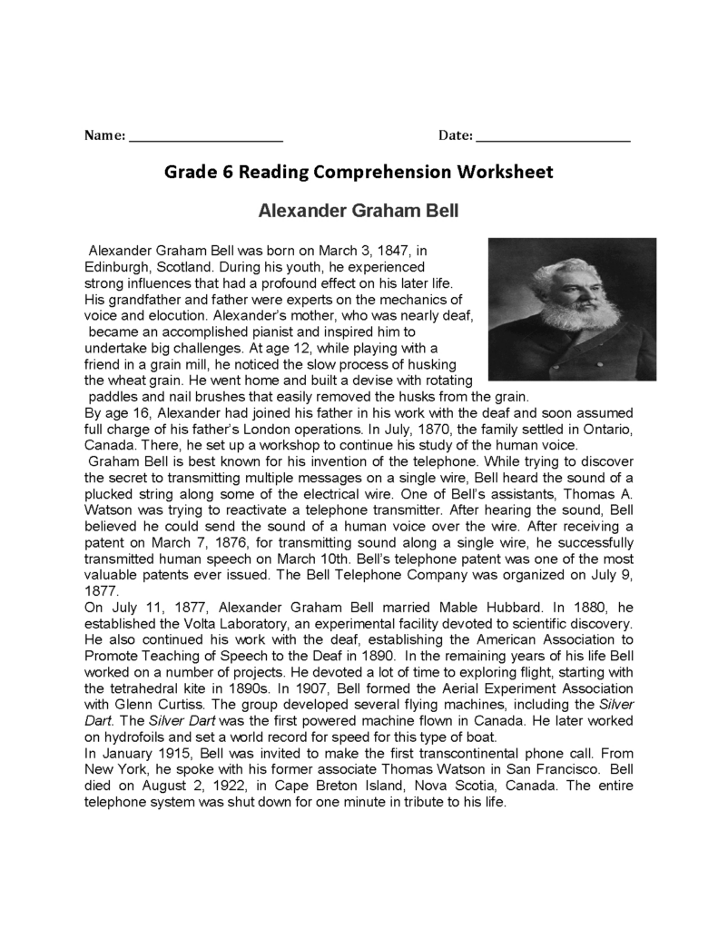 Reading Worksheets Sixth Grade Reading Worksheets Db excel