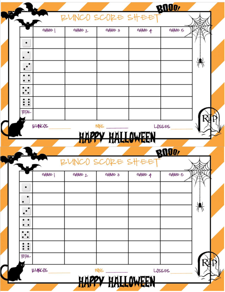 Recipes From Stephanie Halloween Bunco Sheet