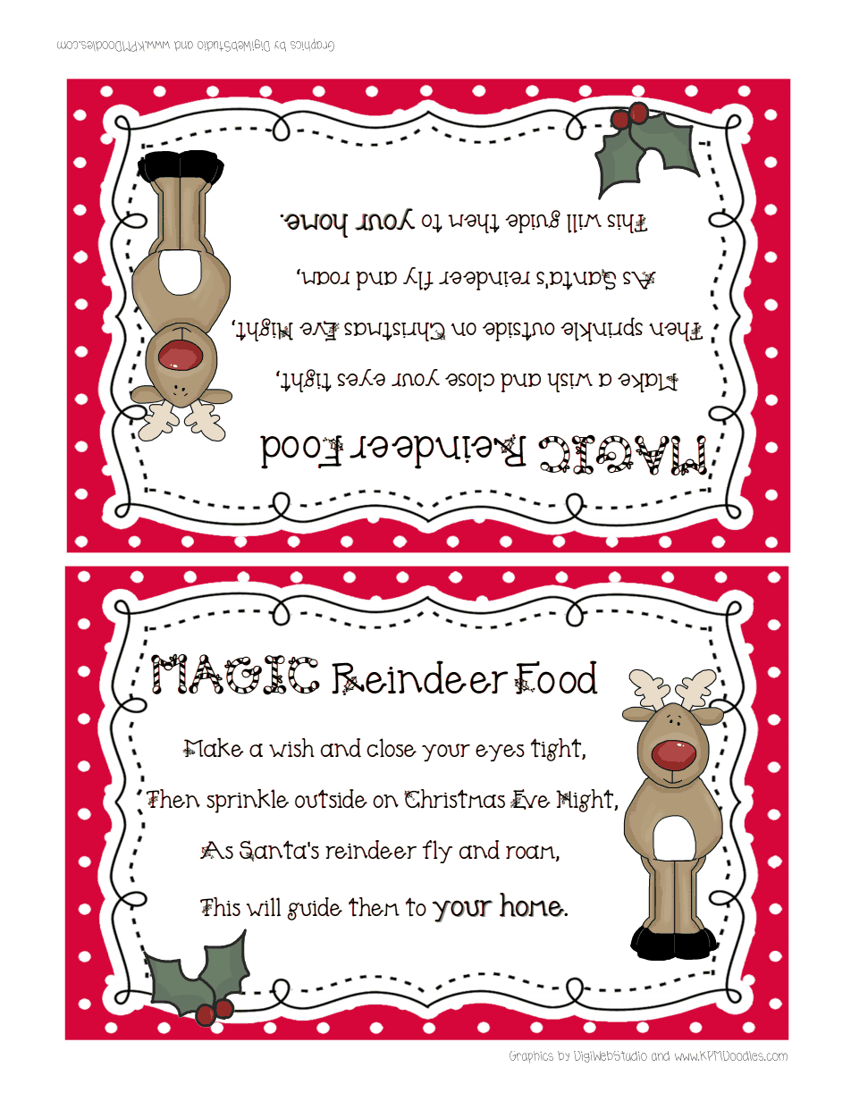Reindeer Food pdf Christmas Kindergarten Reindeer Food Label Magic 