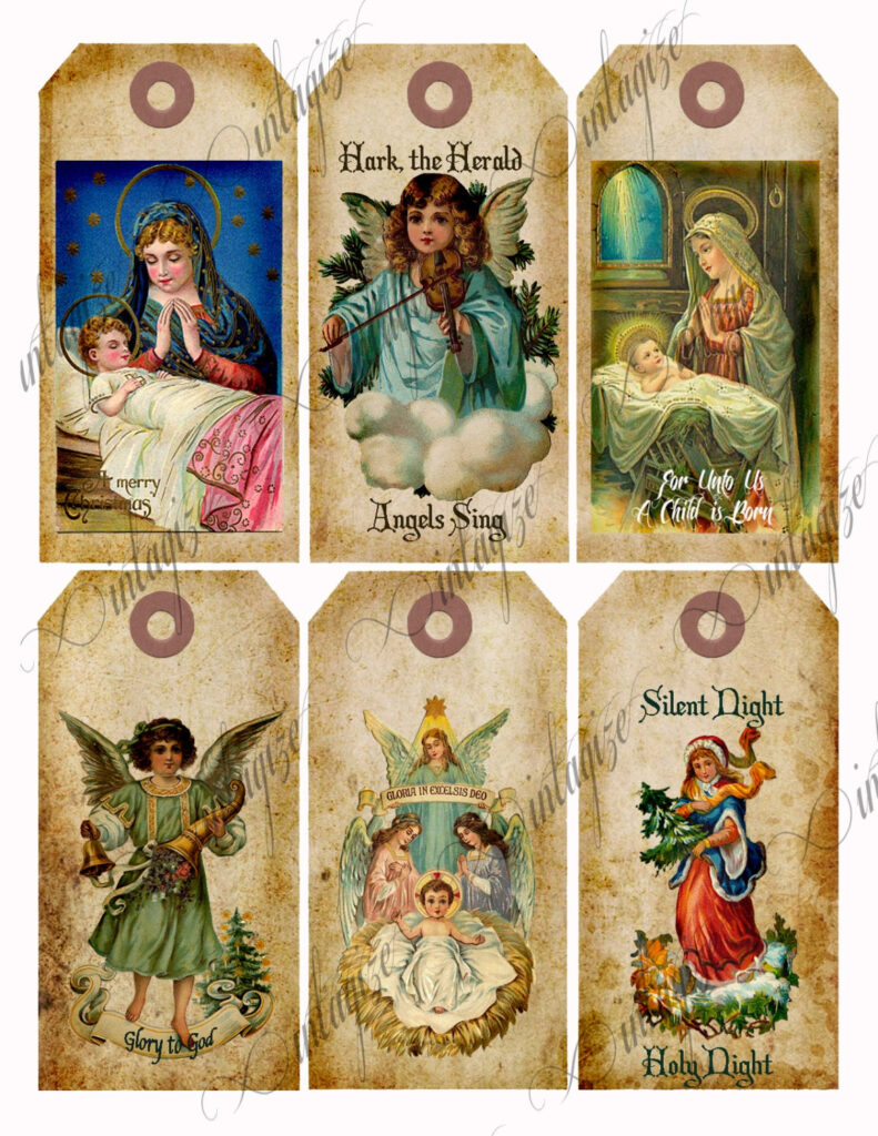 Religious Christmas Tags DOWNLOAD Printable Vintage Victorian
