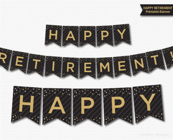 Retirement Banner Printable Black Gold Banner Happy Retirement