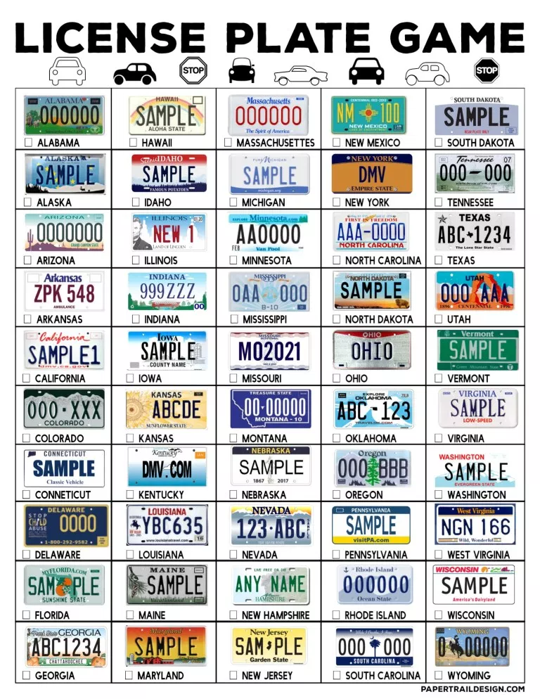 Road Trip License Plate Game Printable Paper Trail Design Printable 