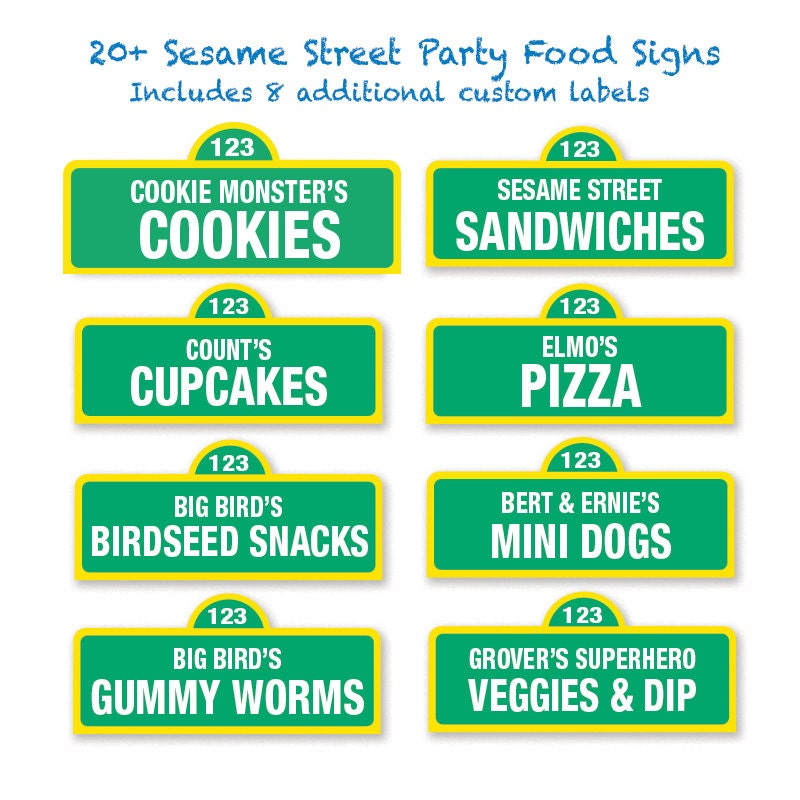 Sesame Street Printable Food Labels 20 Pre Made AND