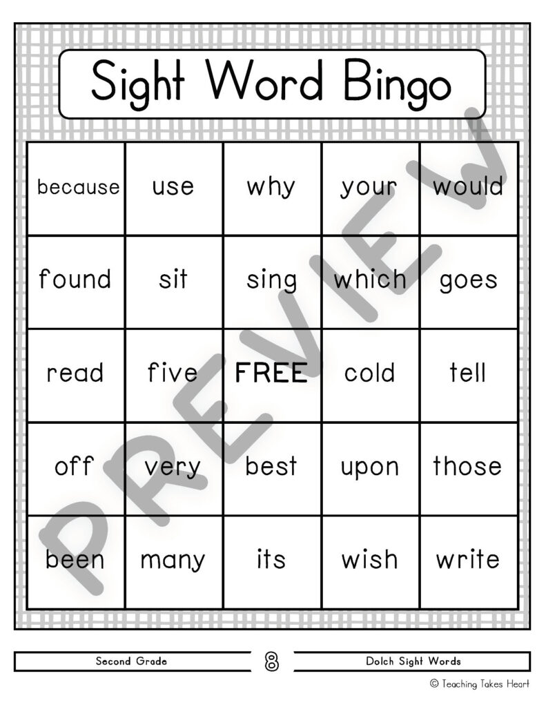 Sight Word Bingo Second Grade Teaching Takes Heart