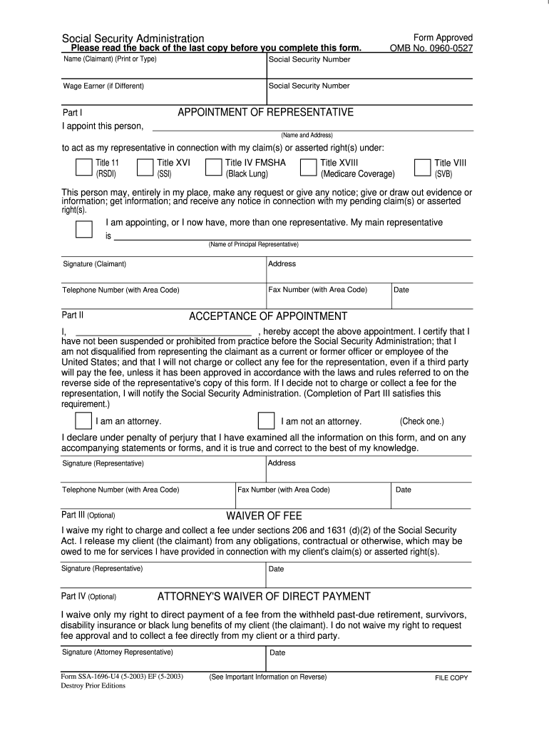 Social Security Administration Form Omb No 0960 0527 Fill Out And 