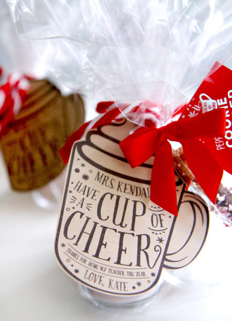 Teacher Christmas Gift Tag Cup Of Cheer Coffee Mug Teacher Etsy
