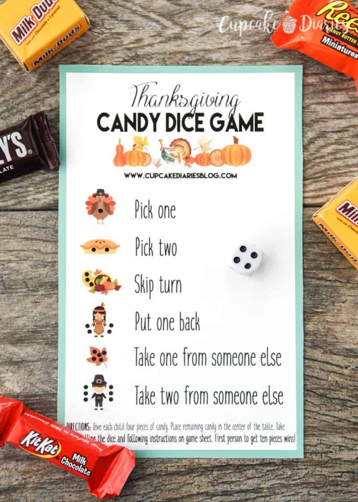 Thanksgiving Candy Dice Game Printable Game For Kids Cupcake Diaries