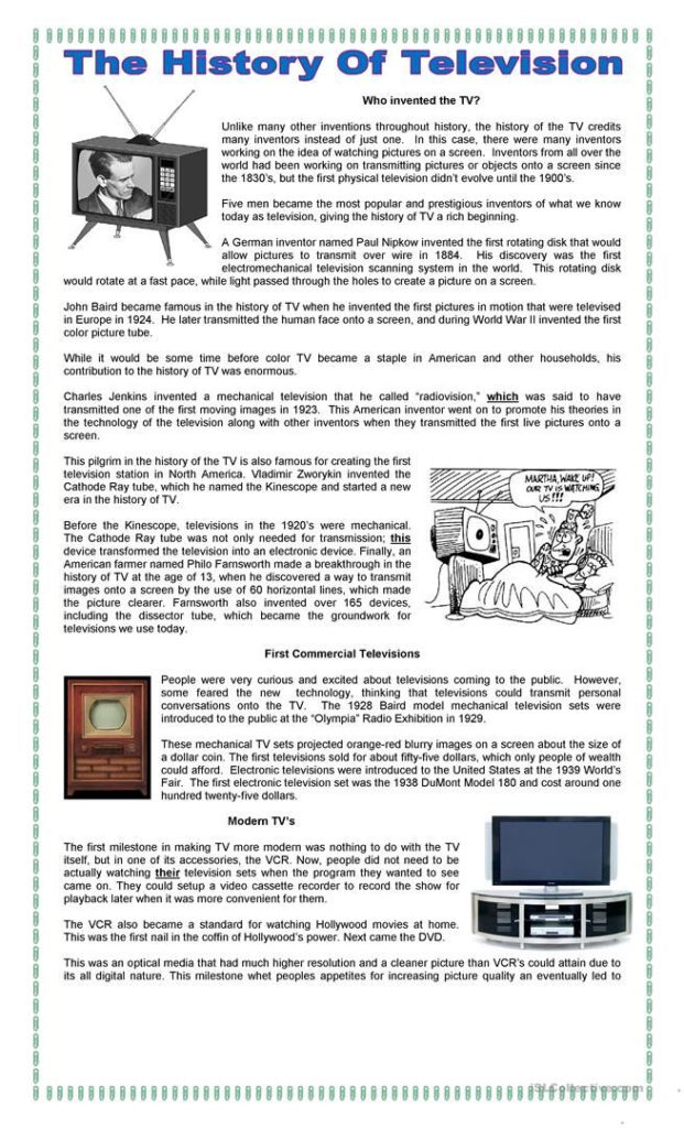 The History Of TV Worksheet Free ESL Printable Worksheets Made By 