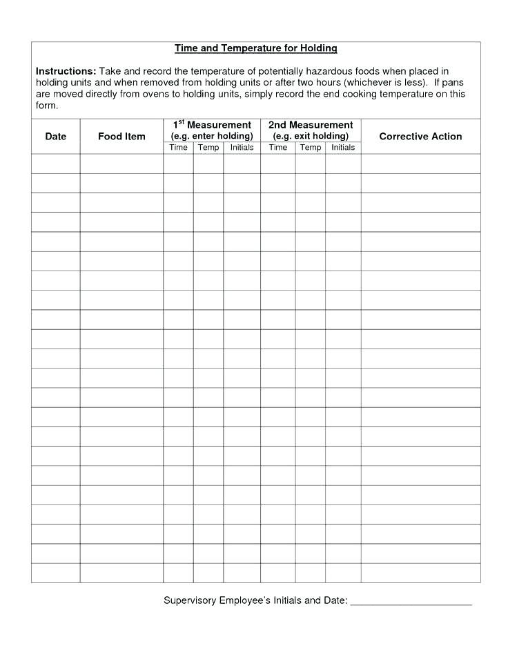 Time Temperature Log Template Hot Food Free Refrigerator Medication