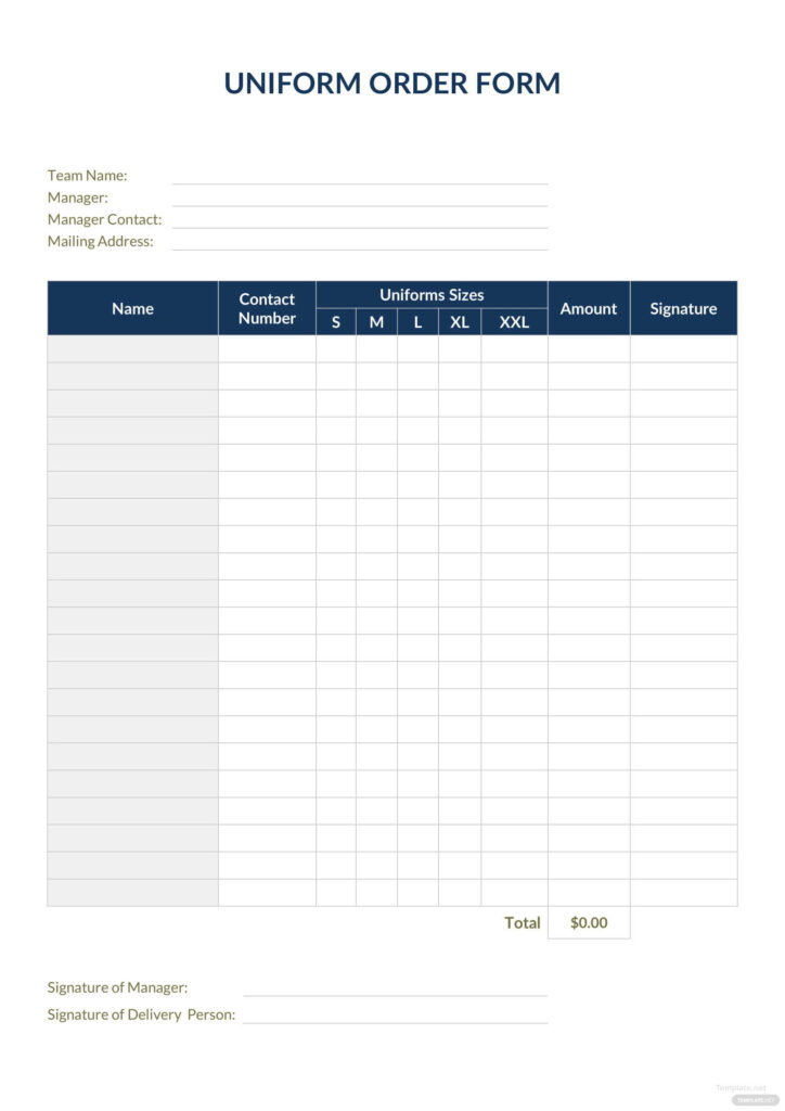 Uniform Order Form Template In Microsoft Word Excel Template