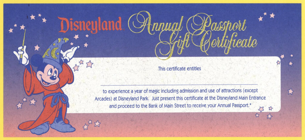 Vintage Disneyland Tickets Disneyland Annual Passport Gift Certificate 