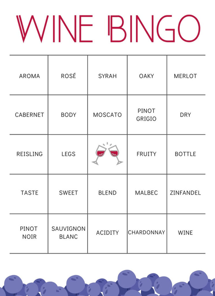 Wine Bingo Wine Tasting Game Winery Games Wine Theme Bingo Etsy