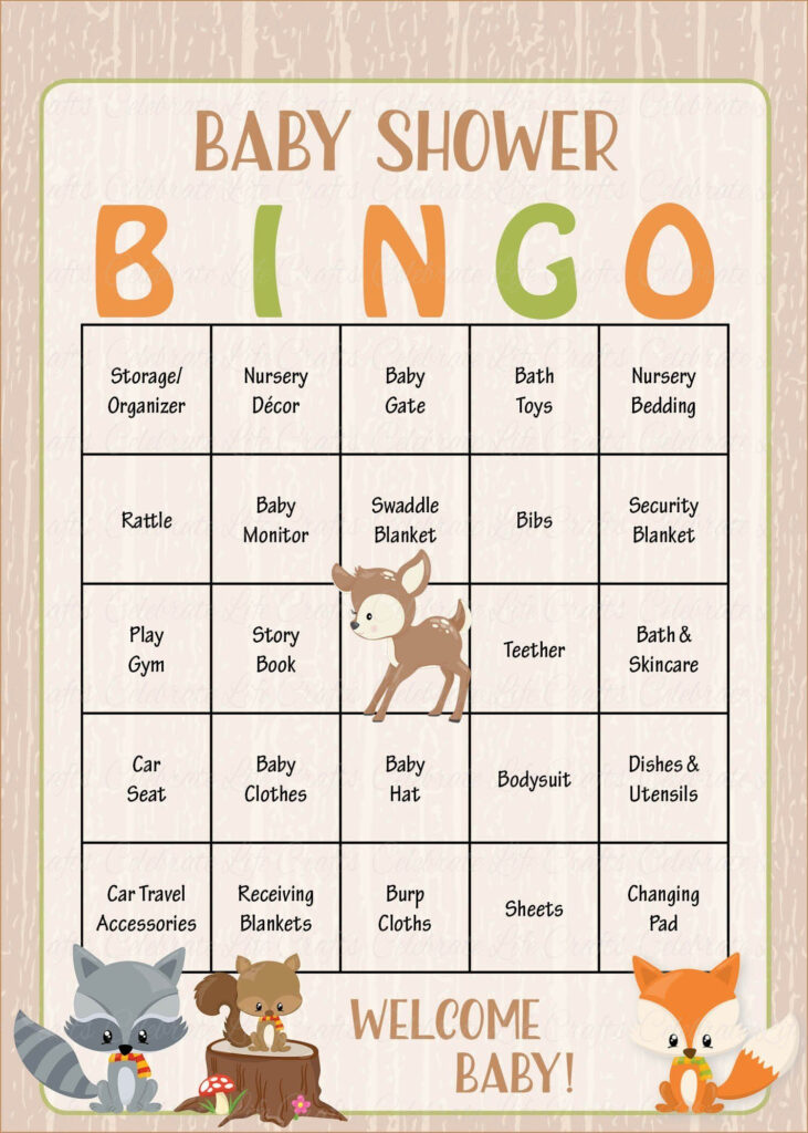 Woodland Baby Bingo Cards PRINTABLE DOWNLOAD Prefilled Baby 