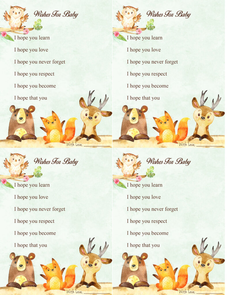 Woodland Forest Animal Baby Shower Game Wishes For Baby Free Printable 