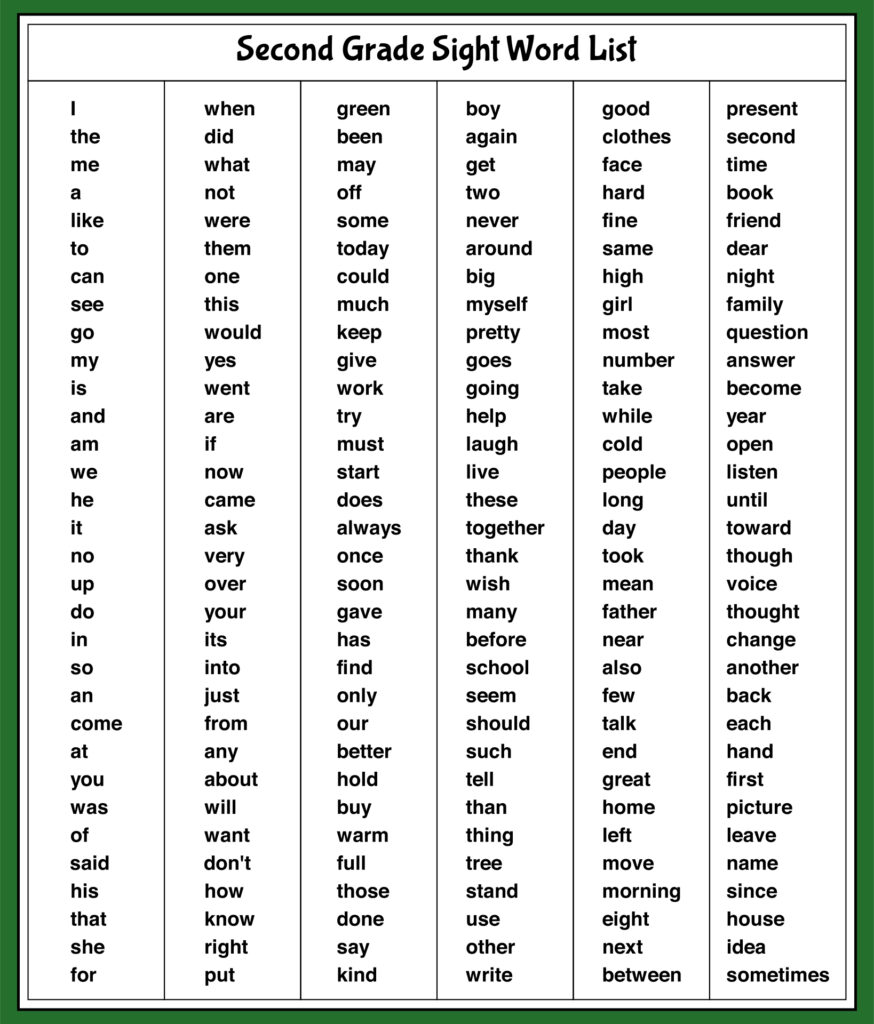 10 Best Second Grade Sight Words List Printable Printablee
