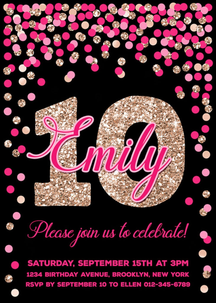 10th Birthday Invitations For Girl Birthday Invites Printable Etsy