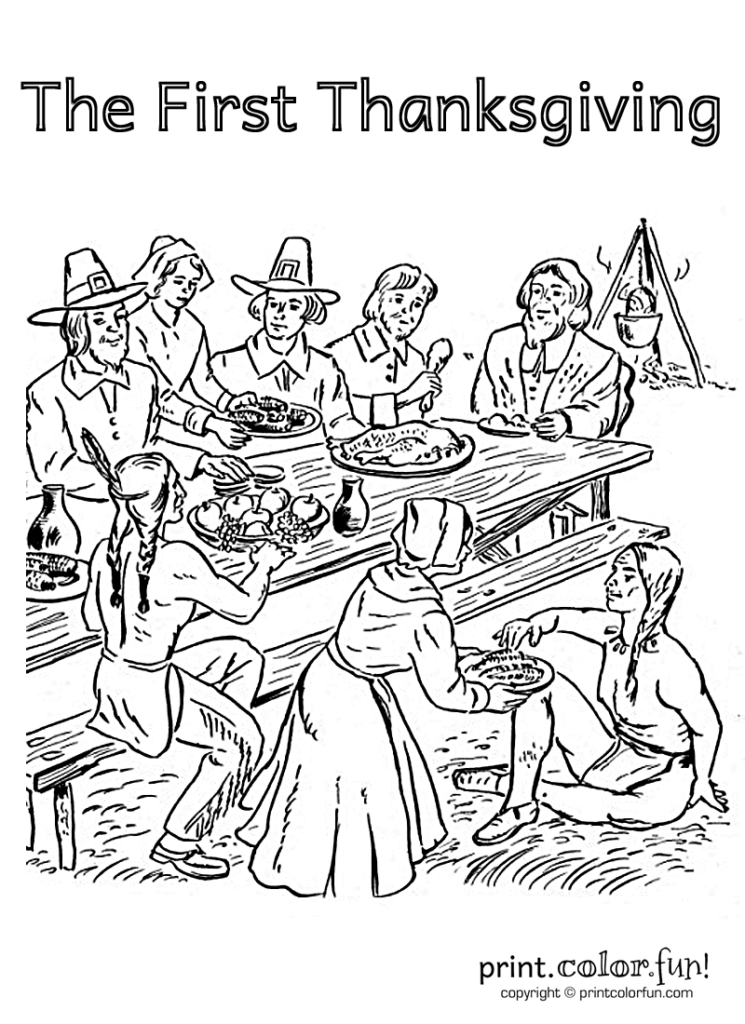 11 Free First Thanksgiving Coloring Pages With Pilgrims And Native 